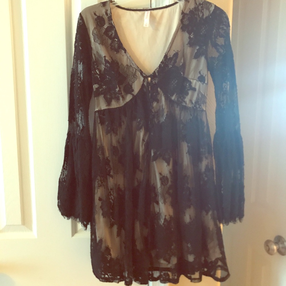 Black Lacy Bell Sleeve Dress